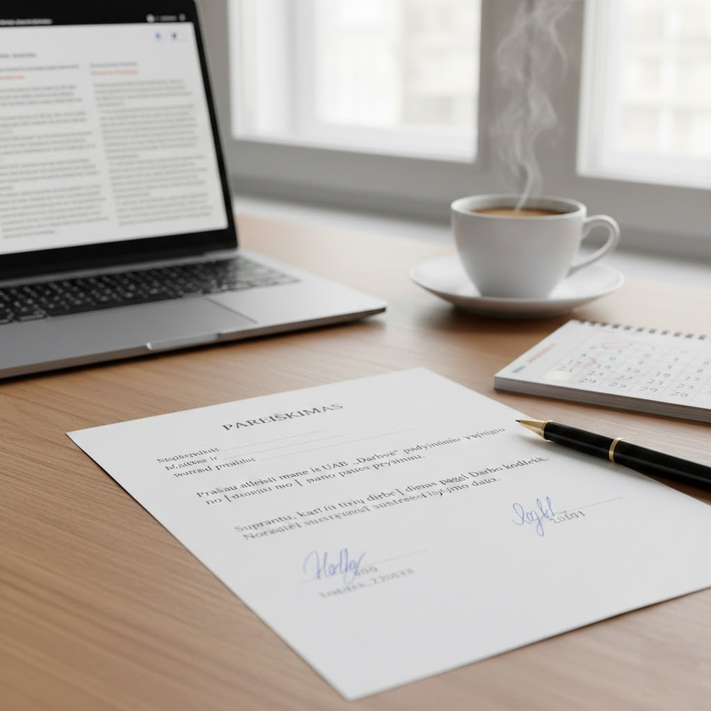 Pareiškimas ant stalo: kokie terminai galioja paliekant darbovietę ir kaip išeiti greičiau?