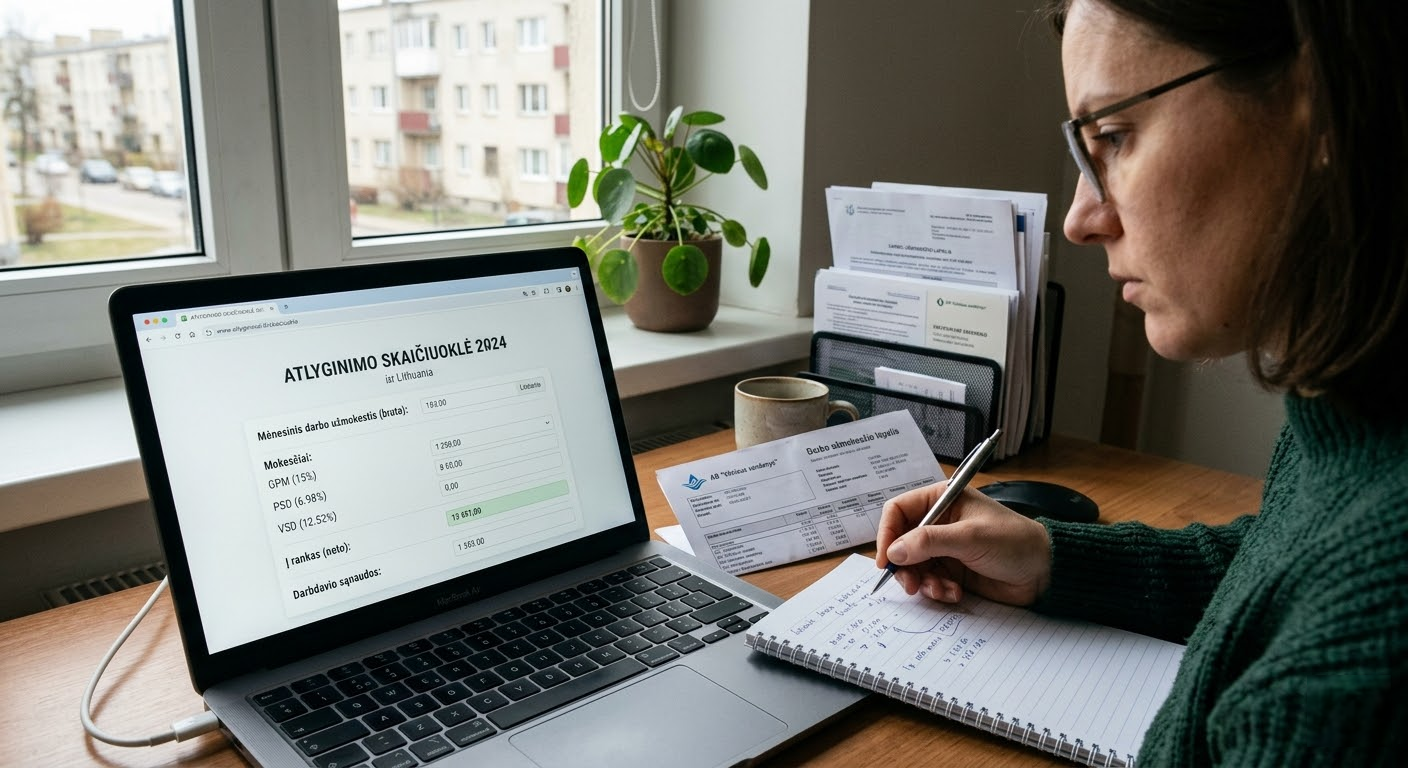 Atlyginimo skaičiuoklė: Išsamus gidas, kaip suprasti savo darbo užmokestį ir mokesčius Lietuvoje