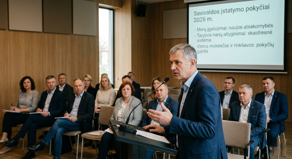 Savivaldos įstatymo pokyčiai 2026 m.: merų įgaliojimai, tarybos narių algos ir nauji mokesčiai